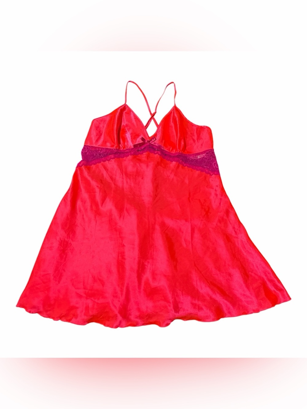 La Vie En Rose Babydoll Slip Dress Lingerie Large Hot Pink Purple Lace Satin Hot